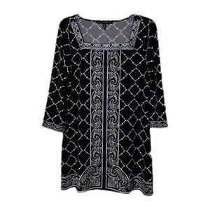 Whitehouse Black Market Womens Geometric Pattern Dress 3/4 Length Sleeve Med